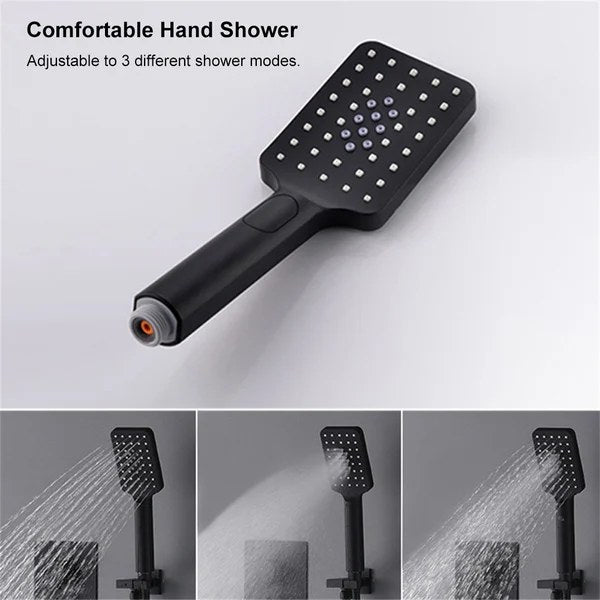 16" Thermostatic Shower System with Handheld Shower in Matte Black Solid Brass