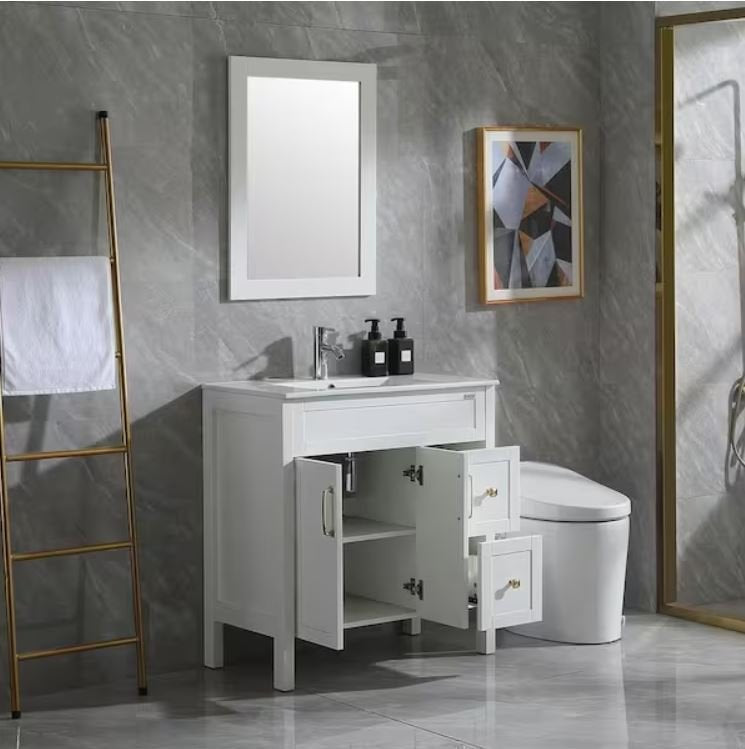 32 in. W x 18.1 in. D x 36 in. H Single Sink Bath Vanity in White with Ceramic Top and Mirror