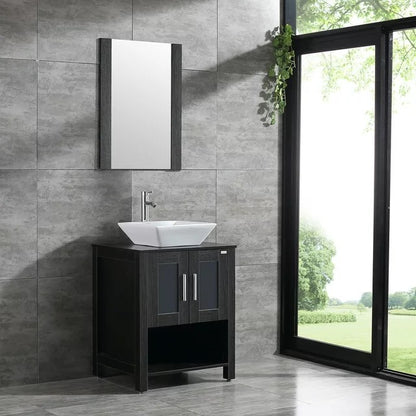 24" Bathroom Vanity Wood Grain Cabinet in Espresso with Vessel sink & mirror