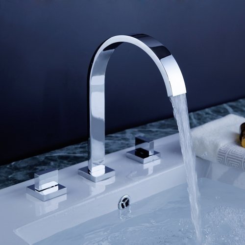 Contemporary Solid Brass Double Handle Widespread Bathroom Sink Faucet High Arc Spout