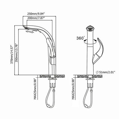 Luxurious Gold 2-Function Pull Down Swivel Kitchen Faucet Single Handle Zinc Alloy Faucet