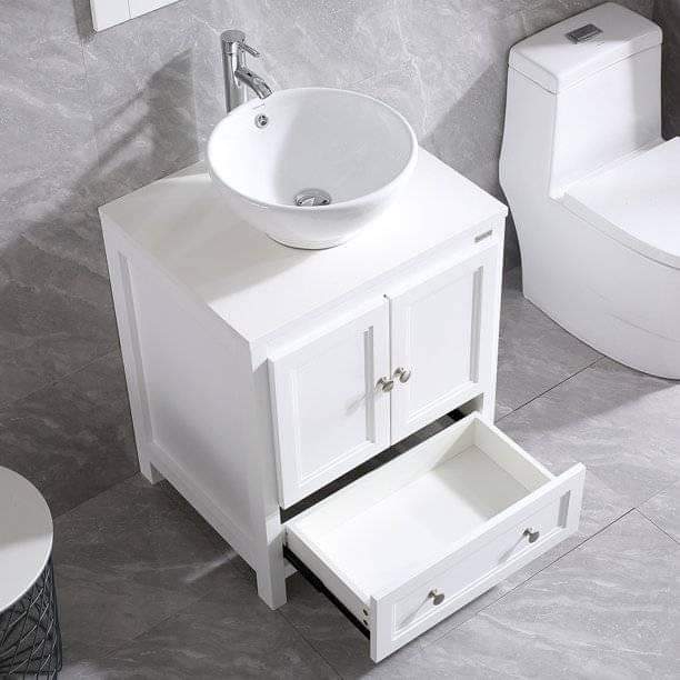 24" White Wooden Bathroom Vanity Cabinet with One Cabinet and One Drawer, Equipped with Mirror