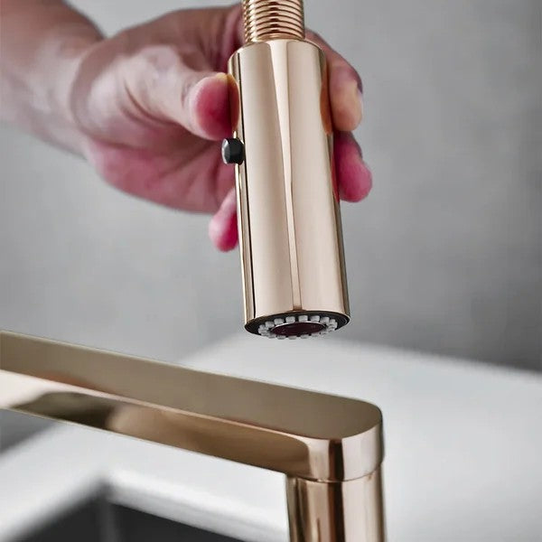 Rose Gold Single Hole High Arc Magnetic Kitchen Faucet Dual-function Spray