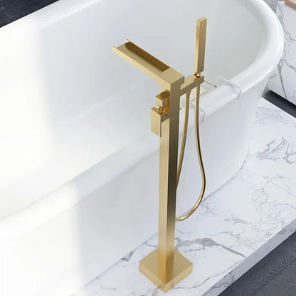 Modern Waterfall Bathroom Tub Faucet with Handheld Spray Solid Brass in Different Finishes