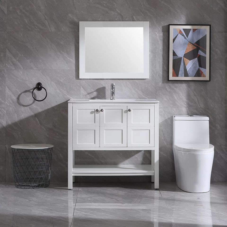 36" Bathroom Vanity Wood Bathroom Vanity with Mirror & Faucet