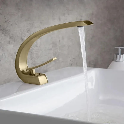 Single Hole 1-Handle Bathroom Sink Faucet Curved Spout with Pop Up Drain in Different Finish-05