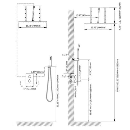 16" Thermostatic Shower System with Handheld Shower in Matte Black Solid Brass