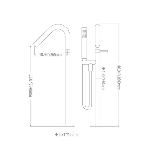 Modern Freestanding Tub Faucet Floor Mounted Tub Filler with Handheld Shower