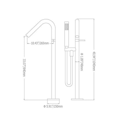 Modern Freestanding Tub Faucet Floor Mounted Tub Filler with Handheld Shower