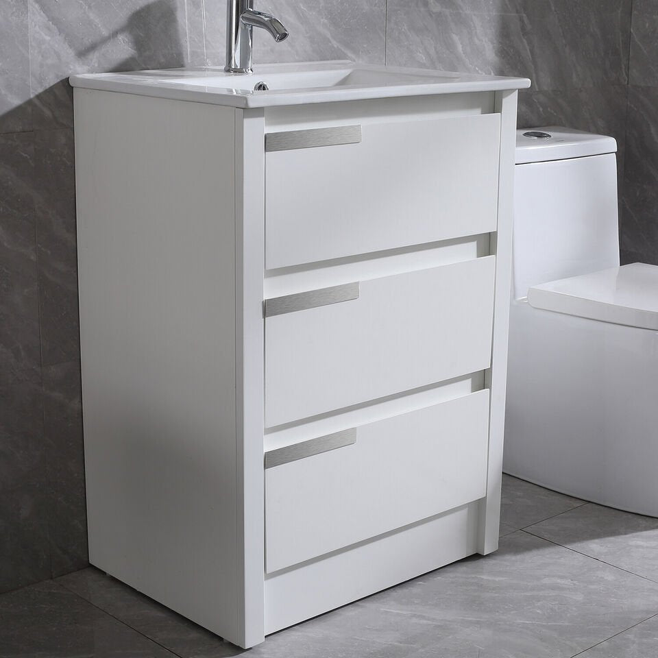 24" Bathroom Vanities Free Standing Cabinet Storage w/Drawers & Sink Set White