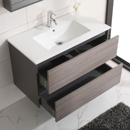 36" Bathroom Floating Vanity Wall Mounted Cabinet Ceramic integrated Sink Set