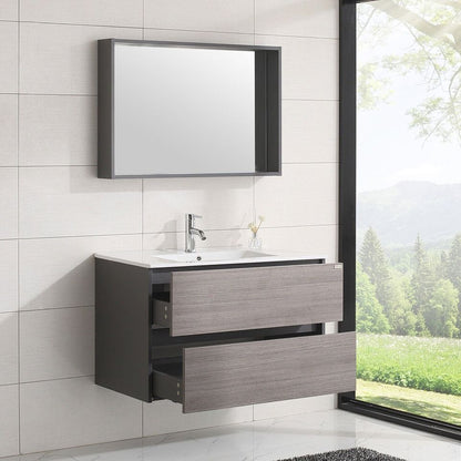 36" Bathroom Floating Vanity Wall Mounted Cabinet Ceramic integrated Sink Set