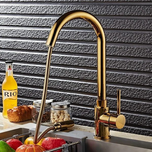 Luxurious High-Arc Single Handle 1-Hole Solid Brass Pull-out Spray Kitchen Faucet