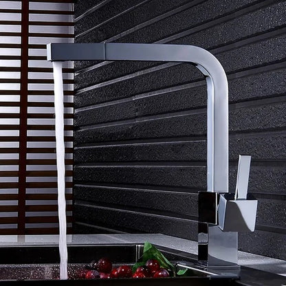 Contemporary Single Handle Square Pull-Out Brass Kitchen Faucet (Brushed Nickel/Chrome)