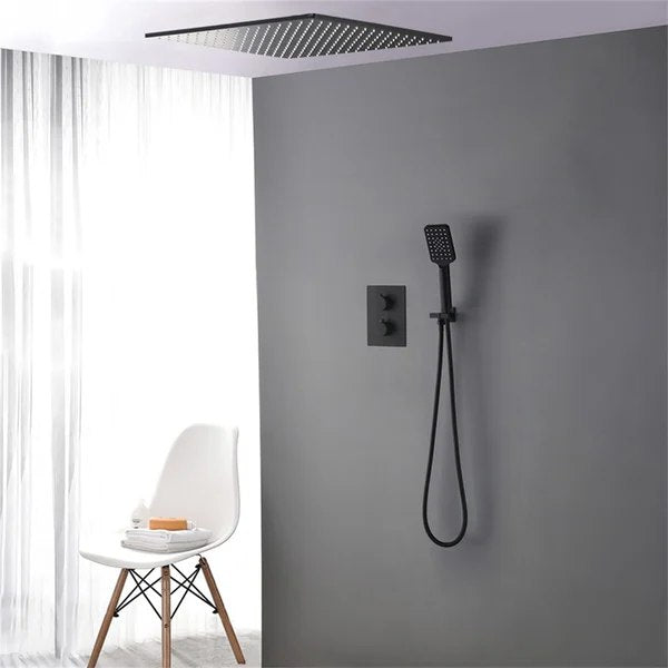 16" Thermostatic Shower System with Handheld Shower in Matte Black Solid Brass