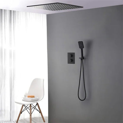 16" Thermostatic Shower System with Handheld Shower in Matte Black Solid Brass