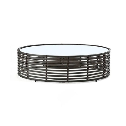 Oval Coffee Table Glass-Top Brown Rattan Base-030