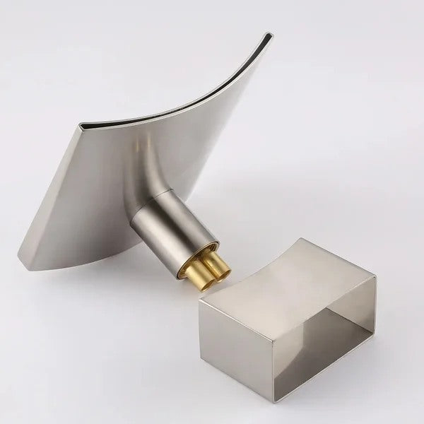 Brushed Nickel/Brushed Gold Waterfall Widespread Bathroom Sink Faucet Double Handle