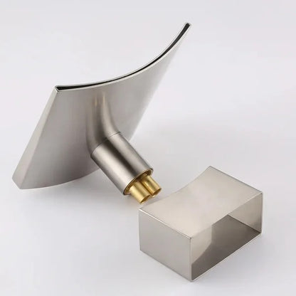 Brushed Nickel/Brushed Gold Waterfall Widespread Bathroom Sink Faucet Double Handle