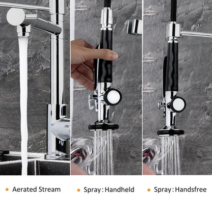 Commercial Pull Down Pre-rinse Spring Sprayer Matte Black Kitchen Sink Faucet Solid Brass