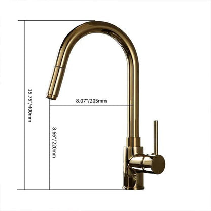 Luxurious High-Arc Single Handle 1-Hole Solid Brass Pull-out Spray Kitchen Faucet