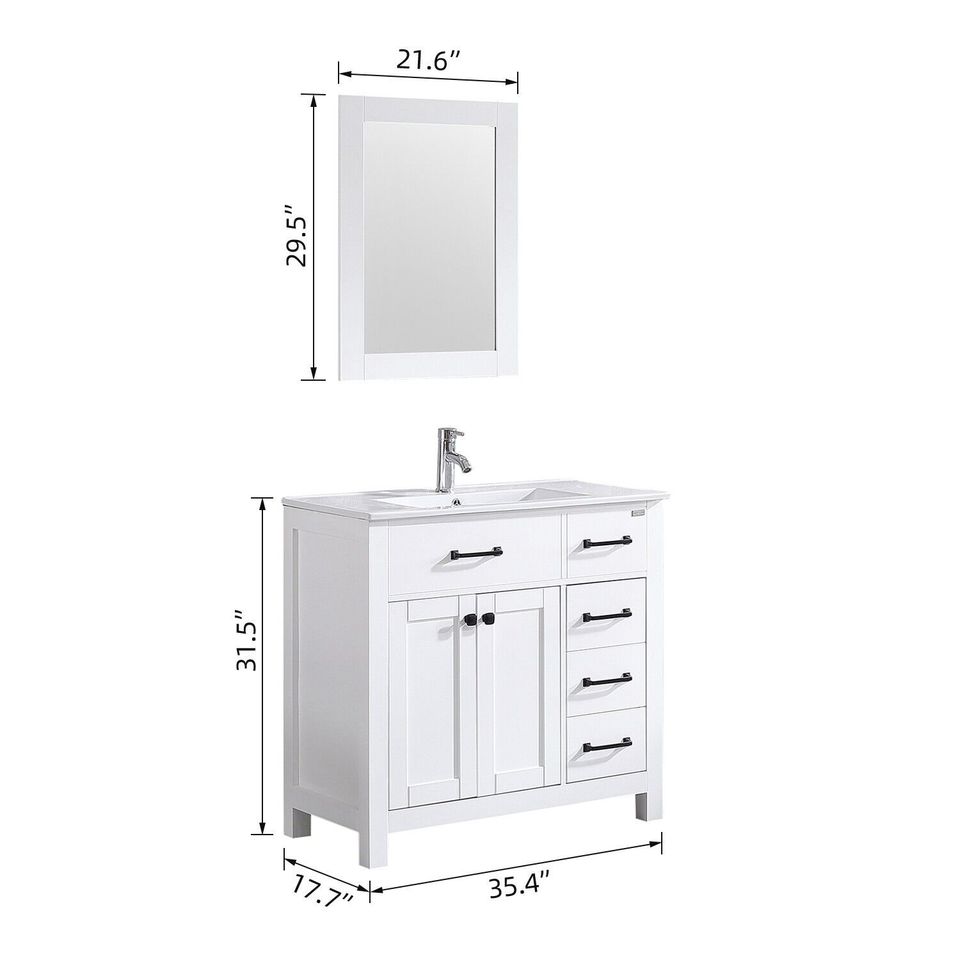 36" Single Bathroom Vanity Set & Mirror Free Standing