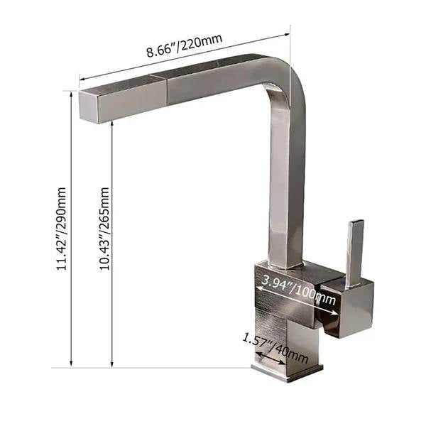 Contemporary Single Handle Square Pull-Out Brass Kitchen Faucet (Brushed Nickel/Chrome)