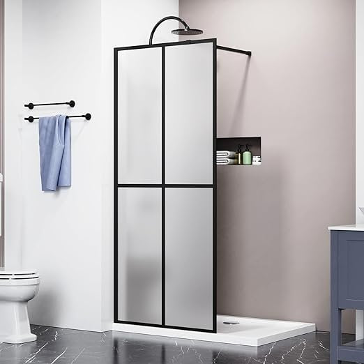 34" X 72" Shower Door Frosted Tempered Glass Framed Shower Screen, Matte Black Finish