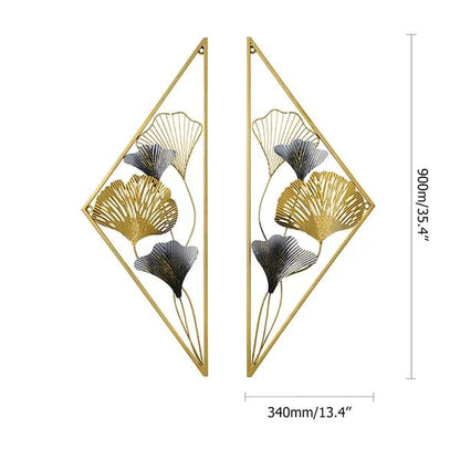 13.4"W x 35.4"H 2 Pieces Metal Triangular Wall Decor Hollow-out Ginkgo Leaves Floral Art