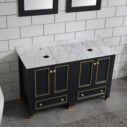 48" Wood Double Sink Bathroom Vanity Cabinet Combo w/Marble Top Dark Navy Blue