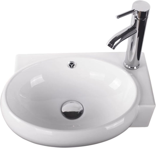 Ceramic Vessel Sink and Chrome Faucet Combo, White-030