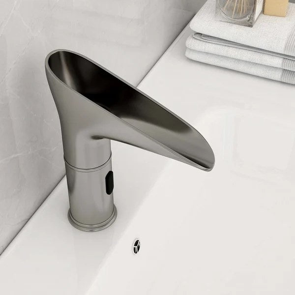 LED Single Hole Touchless Electronic Bathroom Sink Waterfall Faucet in Brushed Nickel