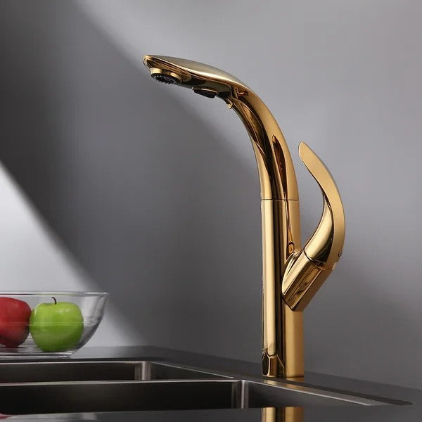 Luxurious Gold 2-Function Pull Down Swivel Kitchen Faucet Single Handle Zinc Alloy Faucet