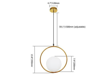 Ring Globe Single Pendant Light Glass Globe Contemporary Minimalist