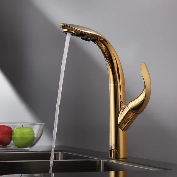 Luxurious Gold 2-Function Pull Down Swivel Kitchen Faucet Single Handle Zinc Alloy Faucet