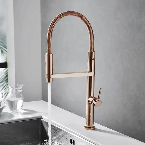 Rose Gold Single Hole High Arc Magnetic Kitchen Faucet Dual-function Spray