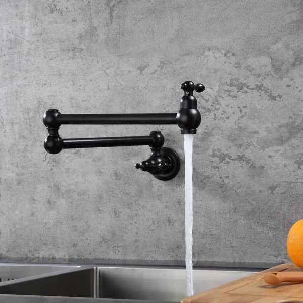 Wall Mounted Retractable Double Handle Cold Only Faucet with Double Swing Joints