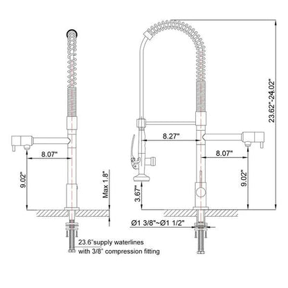 Commercial Pull Down Pre-rinse Spring Sprayer Matte Black Kitchen Sink Faucet Solid Brass