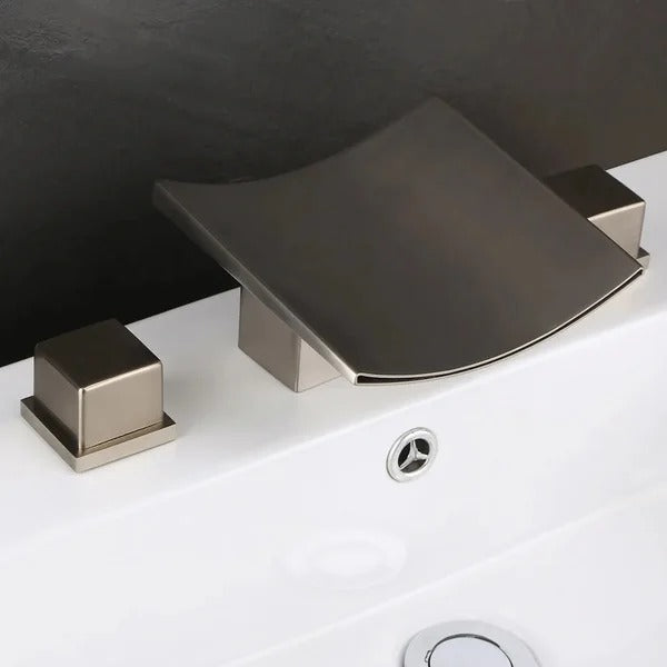 Brushed Nickel/Brushed Gold Waterfall Widespread Bathroom Sink Faucet Double Handle