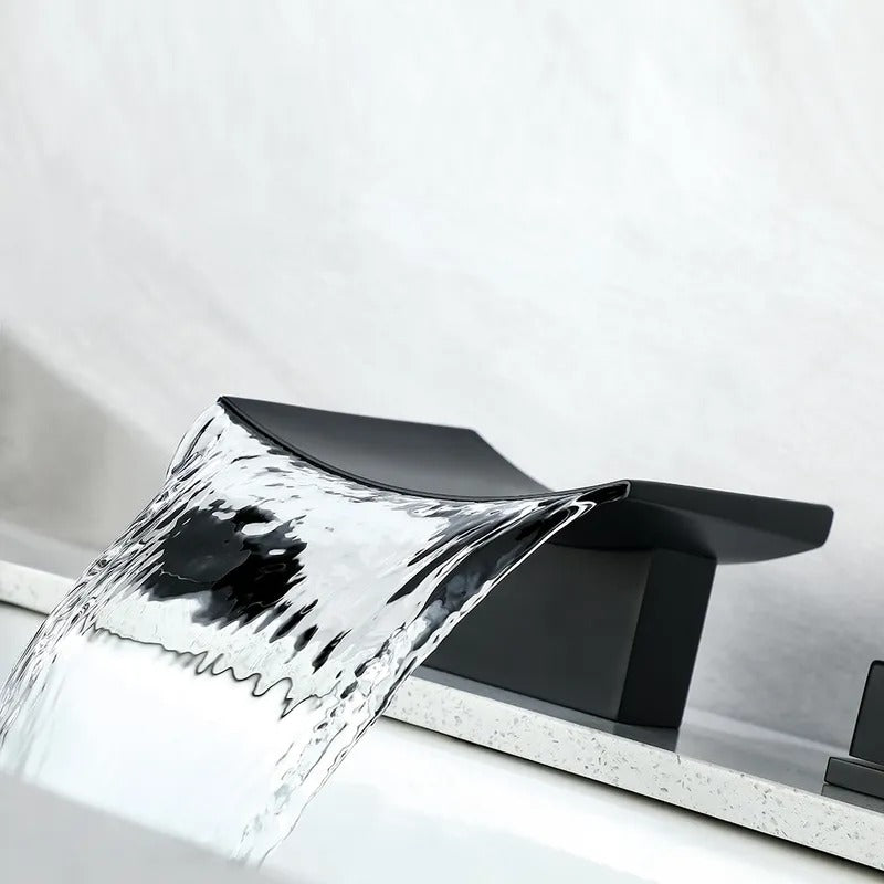 Grop Contemporary Double Handle Waterfall Widespread Bathroom Sink Faucet