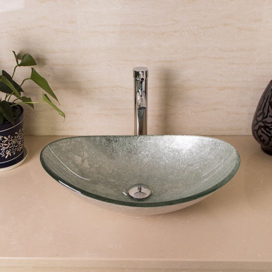 Bathroom Vanity Art Oval Glass Vessel Sink Basin (Faucet and Popup Drain Not Included)