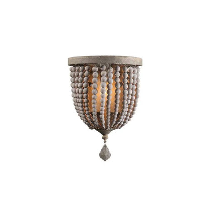 1-Light Wood Beaded Decorative Indoor Wall Sconce in Distressed Gray