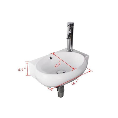 Ceramic Vessel Sink and Chrome Faucet Combo, White-030