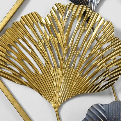 13.4"W x 35.4"H 2 Pieces Metal Triangular Wall Decor Hollow-out Ginkgo Leaves Floral Art