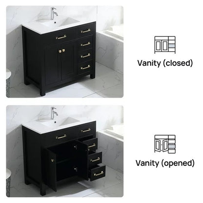 36" Modern Design Drawer and Mirror Black Free Standing 2 Soft Closing Doors Vanity