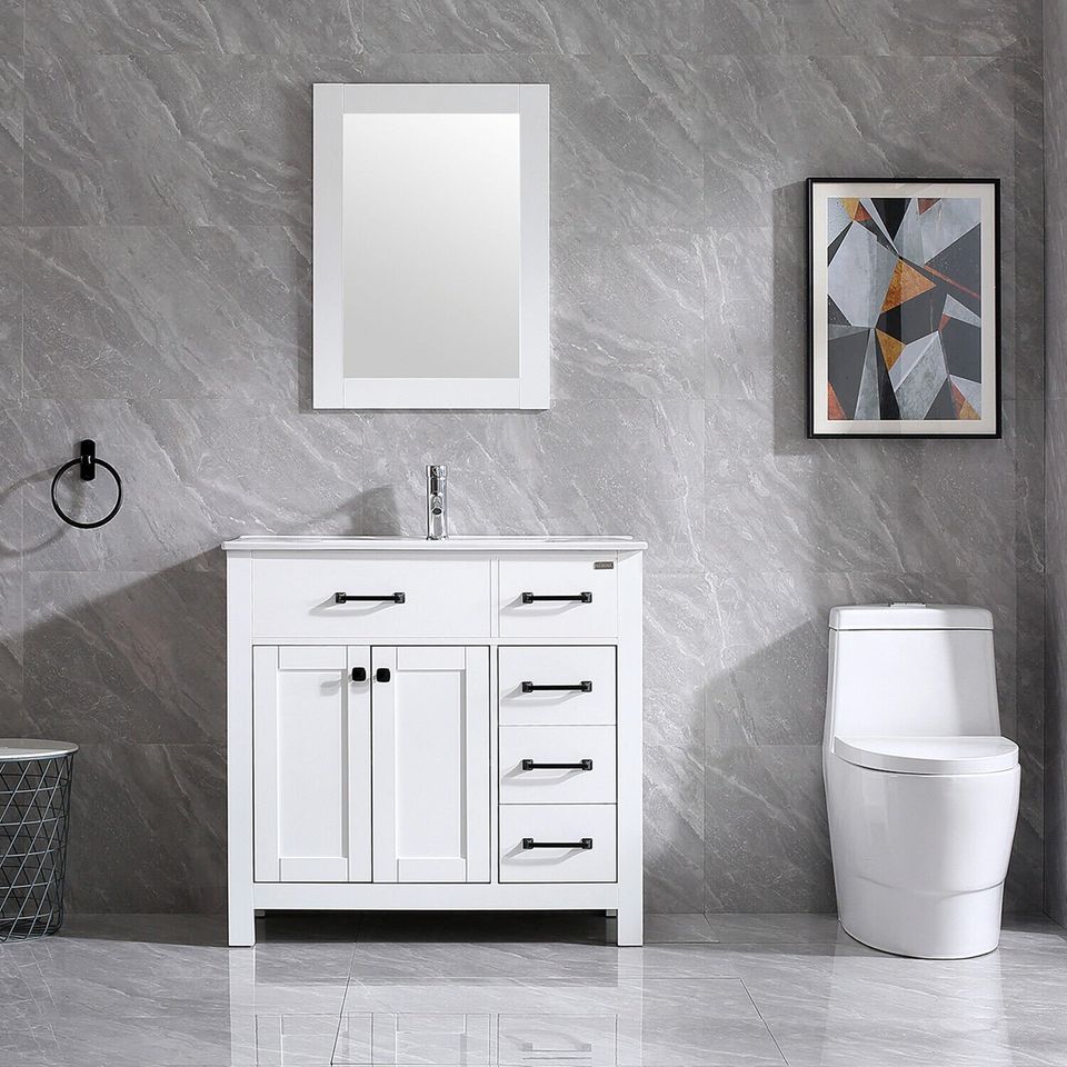 36" Single Bathroom Vanity Set & Mirror Free Standing