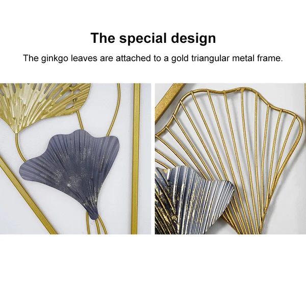 13.4"W x 35.4"H 2 Pieces Metal Triangular Wall Decor Hollow-out Ginkgo Leaves Floral Art