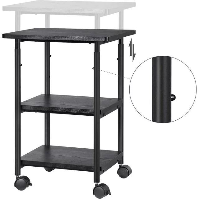 Printer Stand 3-Tier Machine Cart with Wheels and Adjustable Table Top Black