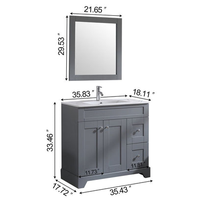 36 Inch Bathroom Vanity Gray Bathroom Vanities with Mirror Free Standing with 2 Soft Closing Doors