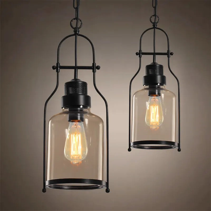 Inejar Industrial 1-Light Rust Metal Glass Lantern Pendant Light